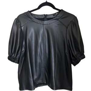 Seven for all mankind black faux leather puff sleeve top size large